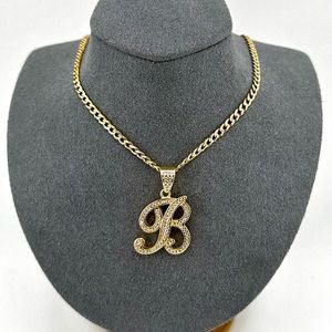 18K Gold Plated over 925 Sterling Silver Letter “B” Pendent Necklace